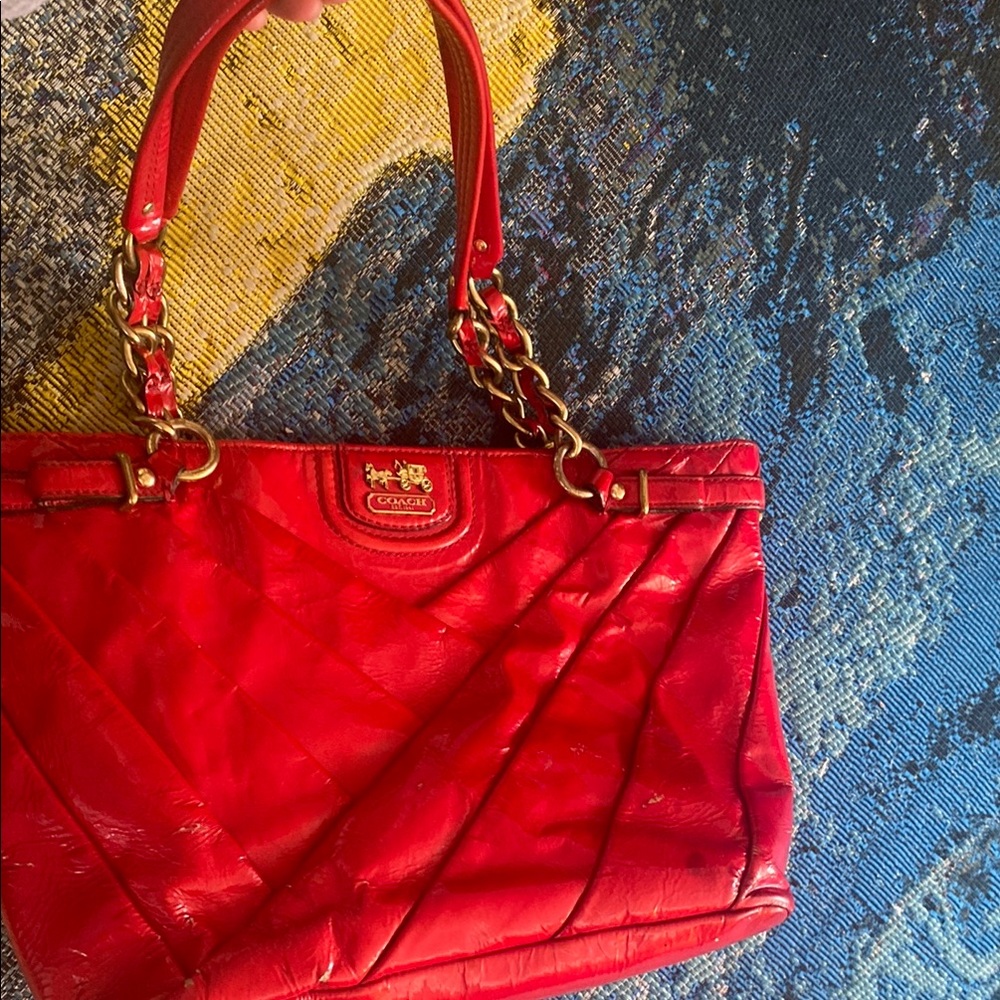 Coach Red Quilted Shoulder Bag with Chain Handles